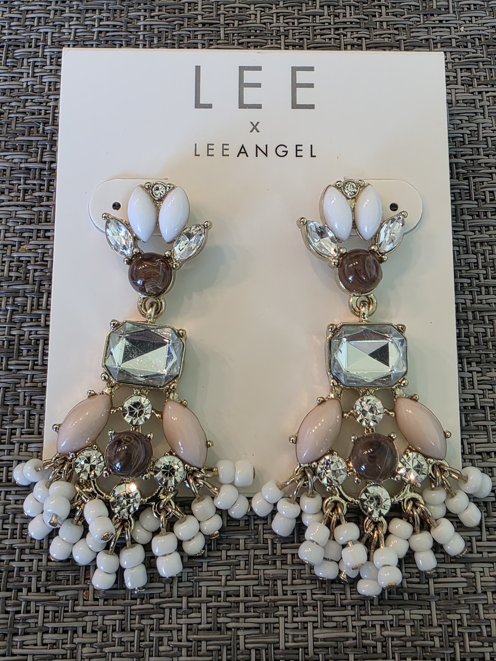 LEE x LeeAngel Pink & White Crystal Bead Drop Earrings